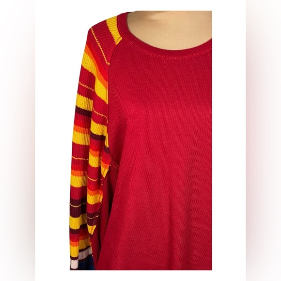 We The Free People ❤️ Rainbow Dreams Striped Sleeve Sweater Thermal Red XS - Picture 8 of 10